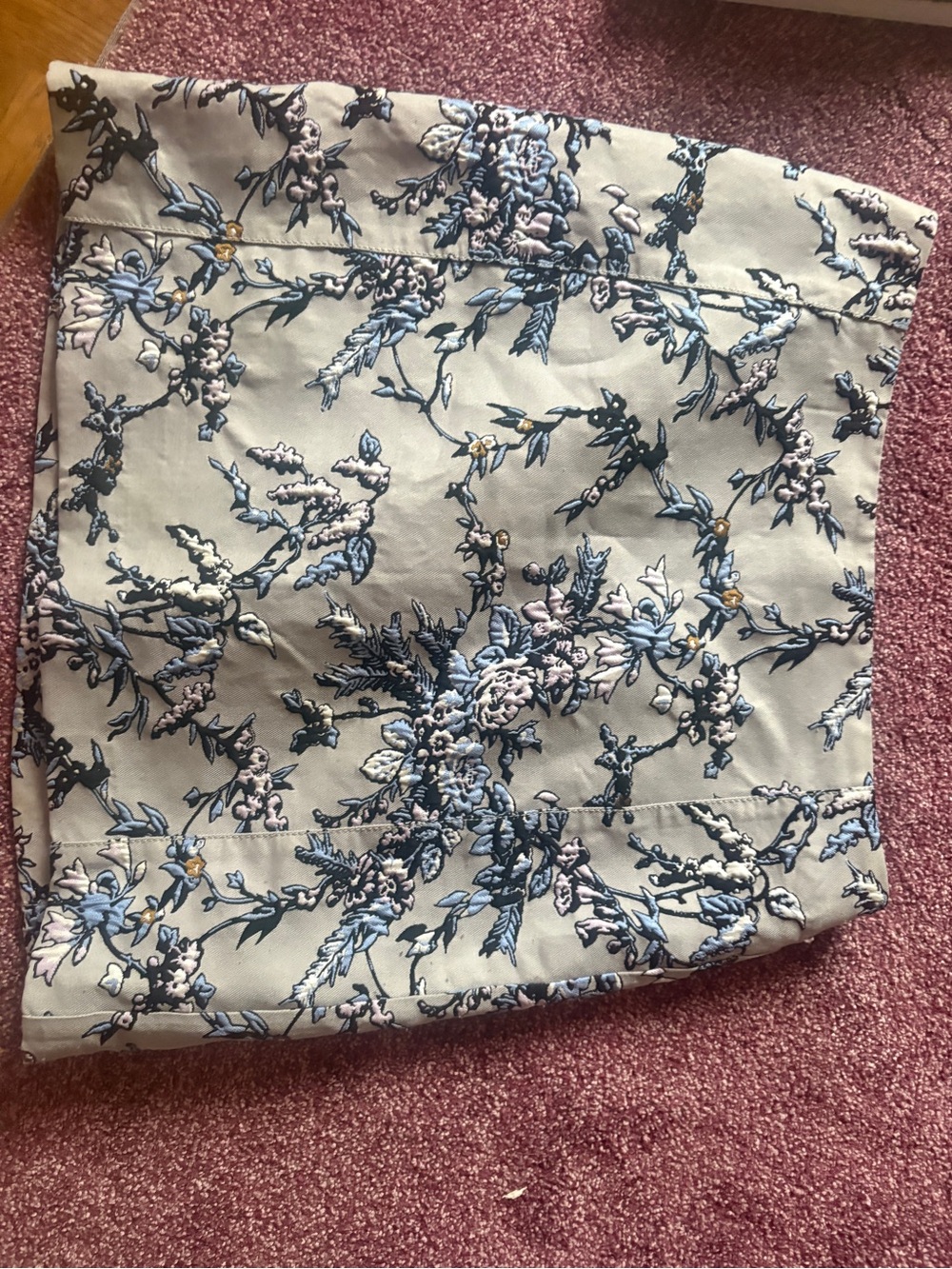 LOFT Embroidered Floral Skirt in Light Gray with Blue & Pink Accents